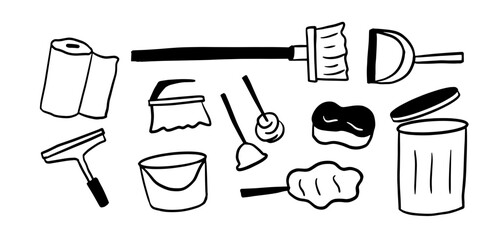 Cleaning Tool Set Illustration | Minimalist Doodle Style Vector