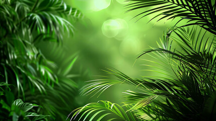 lush green foliage of a tropical jungle with bright sunlight streaming through the leaves