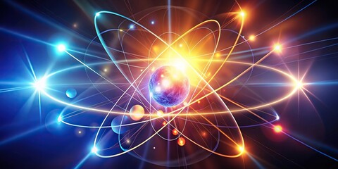 Obraz premium Macro photo of glowing atomic transitions and electron orbits creating dynamic light effects