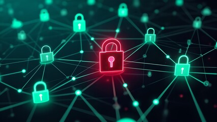 Digital security and web privacy locks hologram symbols.