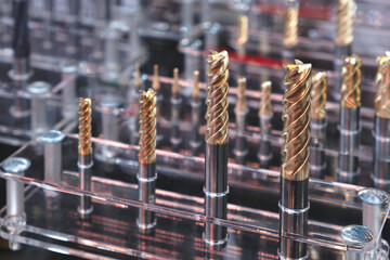 Industrial metalworking concept, milling cutter, metal cutter close up CNC cutters for metal....