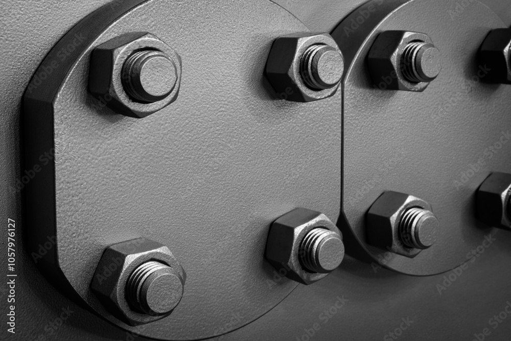 Poster a close up of a bolt with a black head and a silver body. the bolt is surrounded by other bolts, cre