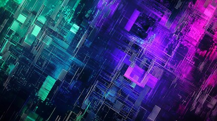 Abstract blue green purple background with interlaced digital glitch and distortion effect futuristic cyberpunk design retro cyber aesthetic webpunk rave 80s 90s cyberpunk techno halftone AI.