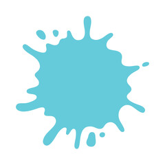 Abstract paint stain or splash. Splatters background in blue colour. Blot shaped frame. Vector illustration in flat style on white background.