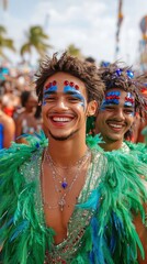 Naklejka premium Two joyful men in vibrant costumes.