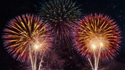 Obraz premium Fireworks celebrates anniversary with new year 2025, 4th of July holiday festival. fireworks night celebrates national holiday. fireworks, Countdown to New Year's Eve 2025 festival.