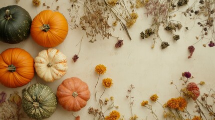 Autumn Harvest Arrangement with Colorful Pumpkins and Dried Flowers