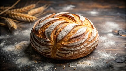 Medium shot freshly baked sourdough bread with flour prints