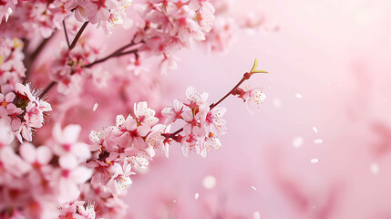 Obraz premium Soft focus of beautiful pink cherry blossom flowers in spring with a blurred background.