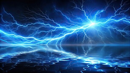 Medium shot of water with blue electric energy and lightning