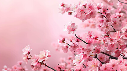 Obraz premium Delicate pink cherry blossoms against a soft pink background. The perfect backdrop for a spring or summer wedding, or any other special occasion.