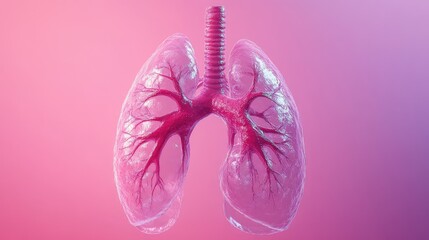 Detailed 3D Illustration of Human Lungs with Bronchial Tree on Pink Background - Medical and Educational Visualization