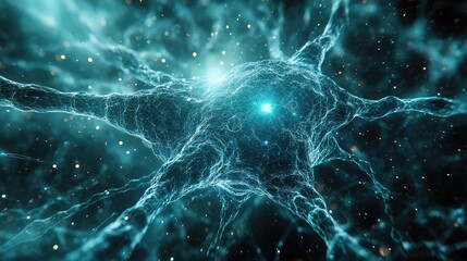 Fototapeta premium Futuristic Neural Network Visualization: Abstract Digital Representation of a Neuron in a High-Tech, Sci-Fi Style