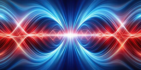 Obraz premium Metallic red psychic waves on a white and blue abstract background Close-Up