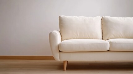 Fototapeta premium Cream-colored sofa against a minimalist wall in a cozy living room setting, AI