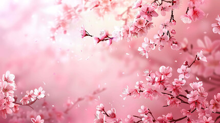 Beautiful cherry blossom tree with delicate pink flowers in full bloom against a soft, blurred background.