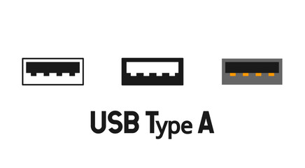 Usb type A port icons set,fill and stroke plus colered minimalist vector