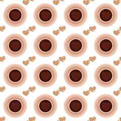 Cup of coffee with cookies. Seamless pattern.