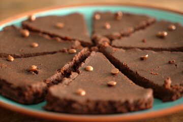 Detail of a homemade chocolate cake with choco topping