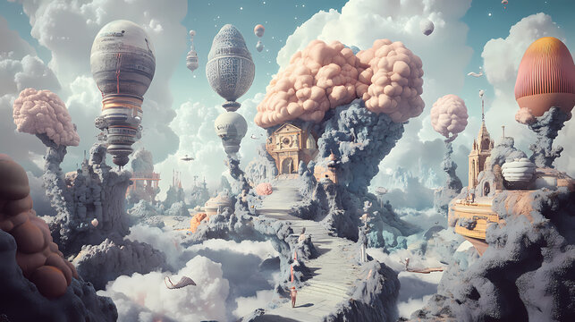 A dreamscape of surreal imagery. Surrealist Dreamscape. Illustration