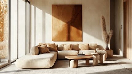 Modern Minimalist Living Room with Neutral Tones and Natural Light