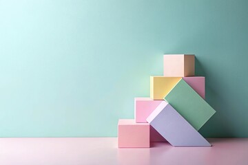 Obraz premium Minimalist geometric shapes stacked against pastel background