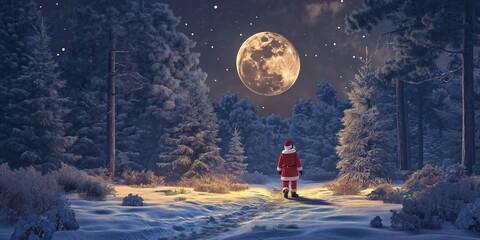 Obraz premium Santa Claus riding in a sleigh pulled by a reindeer Christmas Festive Winter created by ai