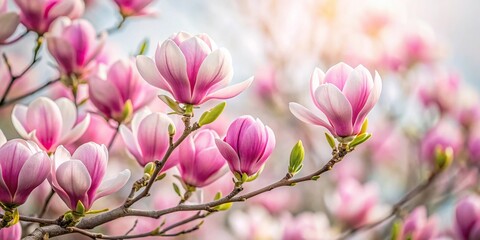 Obraz premium Minimalist magnolia bush fragment with blooming pink flowers