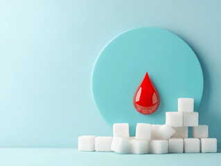 Conceptual Image of Red Blood Drop with Sugar Cubes Highlighting Diabetes, Blood Sugar Levels, and Health Awareness