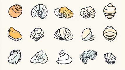 Fototapeta premium Variety of Decorative Seashell Illustrations on a Neutral Background