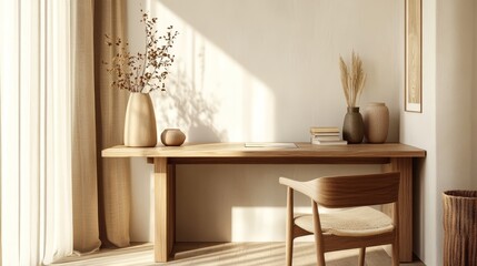 Minimalist Home Office Interior with Natural Light and Decorative Elements