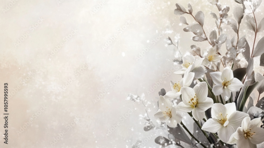 Poster a bouquet of elegant white flowers is displayed against a gentle, muted backdrop, creating a calming