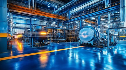 Fototapeta premium Industrial factory interior with machinery and steel structures