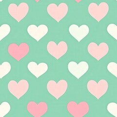 Seafoam Green Background with Pastel Pink and White Hearts Texture pattern ,seamless pattern ,textile design