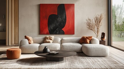 Modern Living Room Interior with Abstract Art and Natural Light
