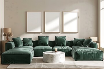 Fototapeta premium Modern Interior of Stylish Living Room ,Wall Mock Up, Frame , Poster with Beautiful Background, 3d render