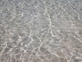 Obraz premium Light playing over ripples in crystal clear water over grey sand. Nature background. Abstract pattern texture. Concept of purity 