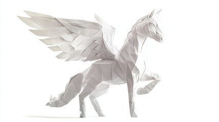 Elegant White Origami Pegasus Sculpture