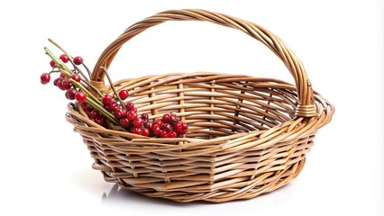 Obraz premium Minimalist wicker basket for berries made of willow twigs isolated on white background