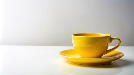 Fototapeta premium Minimalist yellow cup saucer white surface
