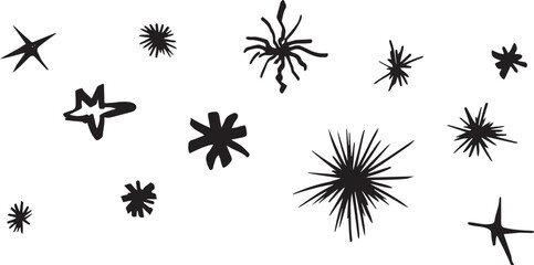 Abstract Clipart firework in pop art style of blob star flash hand drawn ink style minimalism. Set simple objects signs for design. blot paint stain cartoon explosion symbol comic bang simple sketch