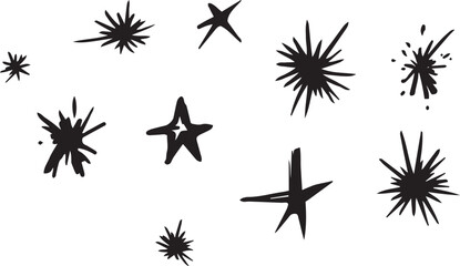 Abstract Clipart firework in pop art style of blob star flash hand drawn ink style minimalism. Set simple objects signs for design. blot paint stain cartoon explosion symbol comic bang simple sketch