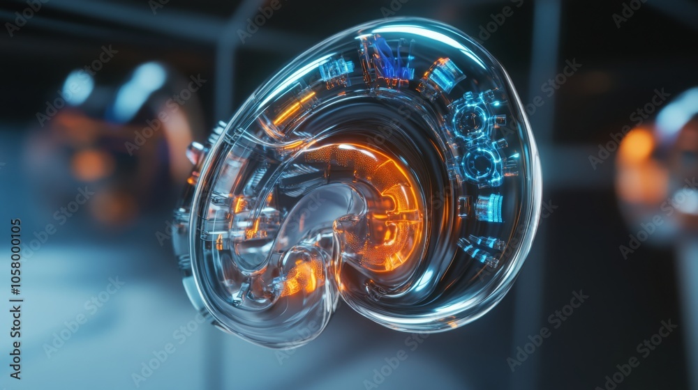 Poster a detailed heart model with luminous features suspended in a sleek laboratory design. the advanced t