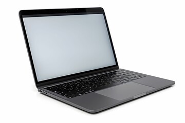Sleek laptop on a white background with a blank screen