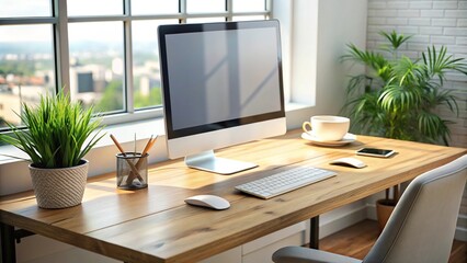Fototapeta premium Modern workstation setup with productivity tools