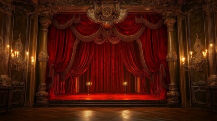 Curtain in Baroque style with gold details and candles