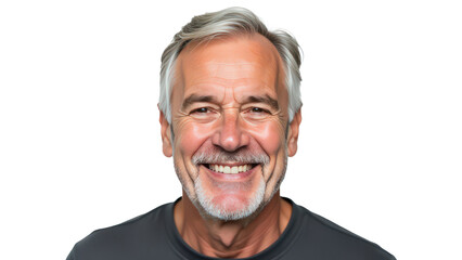 Obraz premium Portrait of a smiling old senior man, stylish mature man, looking at camera, happy face, isolated on transparent background, horizontal