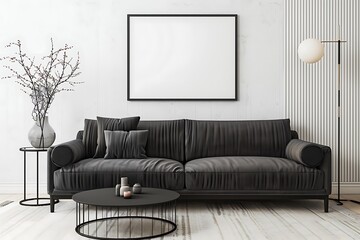 Modern Interior of Stylish Living Room ,Wall Mock Up, Frame , Poster with Beautiful Background, 3d render