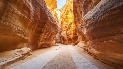 Serene Narrow Canyon with Golden Rock Formations