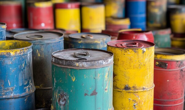 Colored paint cans various types Household Hazardous Waste